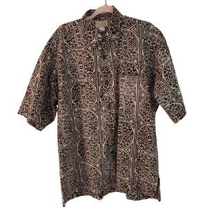 Noa Noa Mens Shirt Size L Brown Abstract Print Hawaiian Button Down Pure Cotton